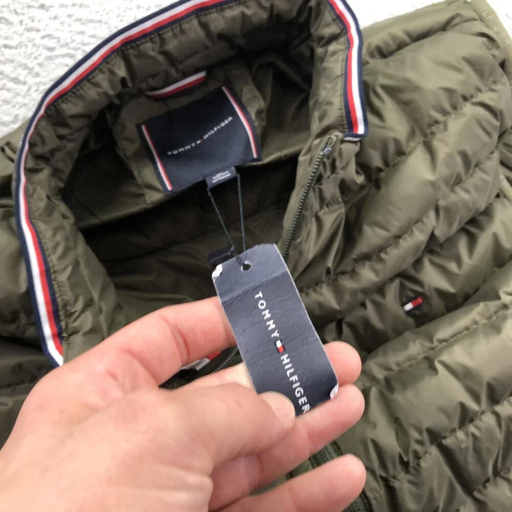Tommy Hilfiger Vest Mens XL Green Puffer Full Zip Lightweight Outdoor Quilted